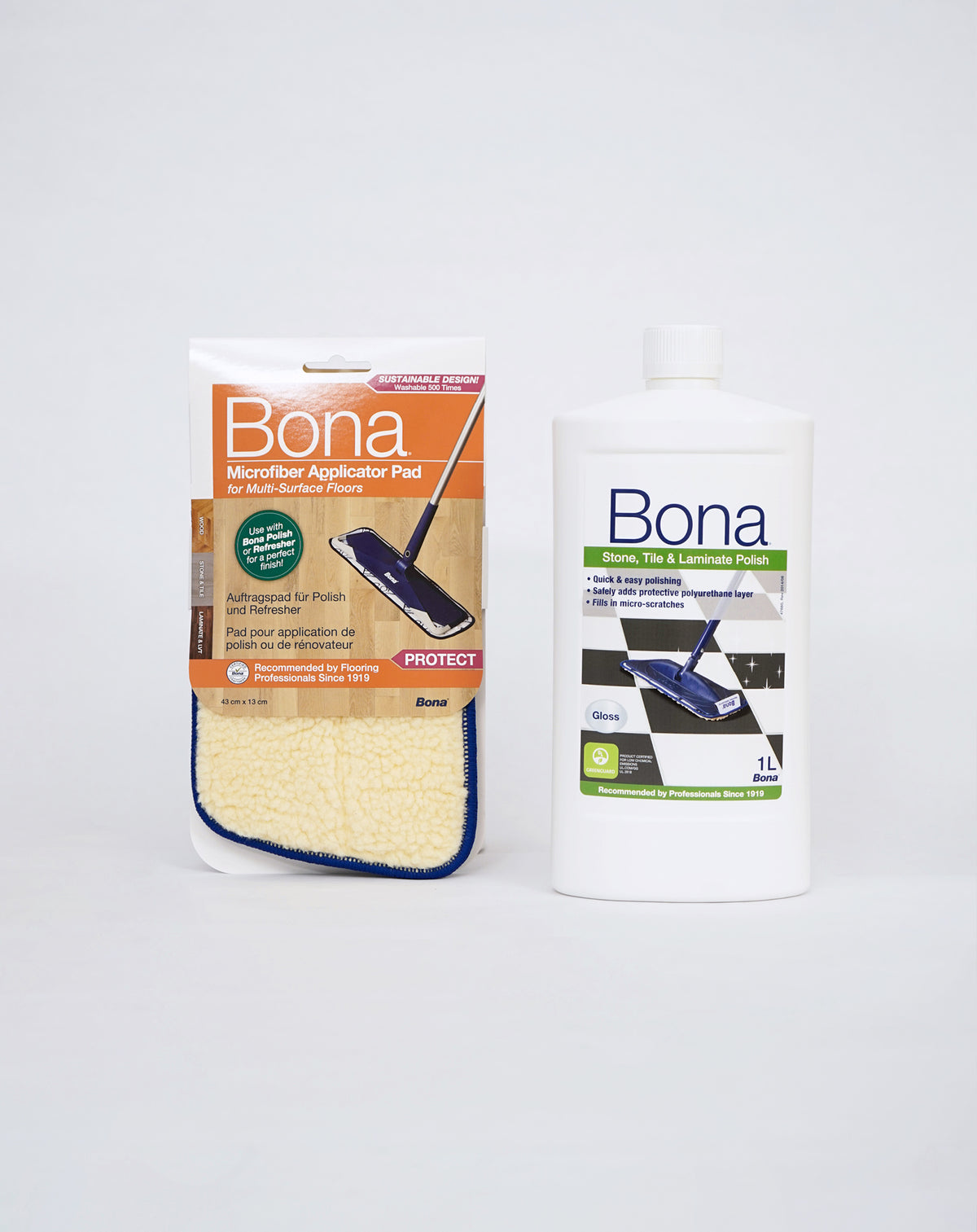 Bona Stone, Tile & Laminate Polish Gloss 1L & Microfibre Applicator Pad Bundle